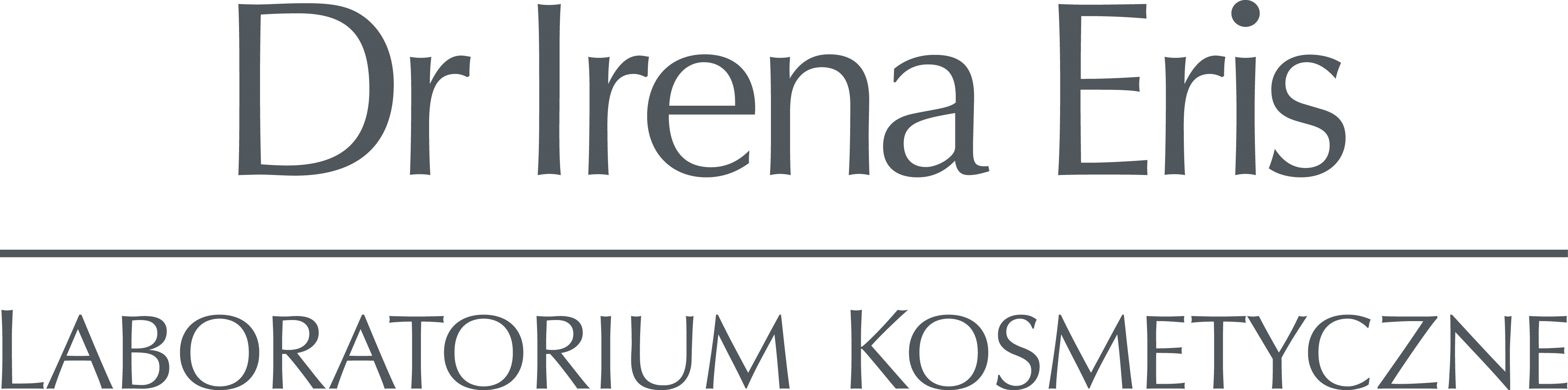 Logo Dr Irena Eris Laboratorium Kosmetyczne. Szare litery na białym tle. Marka premium, pielęgnacja sk&oacute;ry, kosmetyki.
