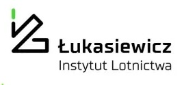 Logo Łukasiewicz Instytut Lotnictwa, czarne litery i symbol na białym tle, promujące badania lotnicze i innowacje.