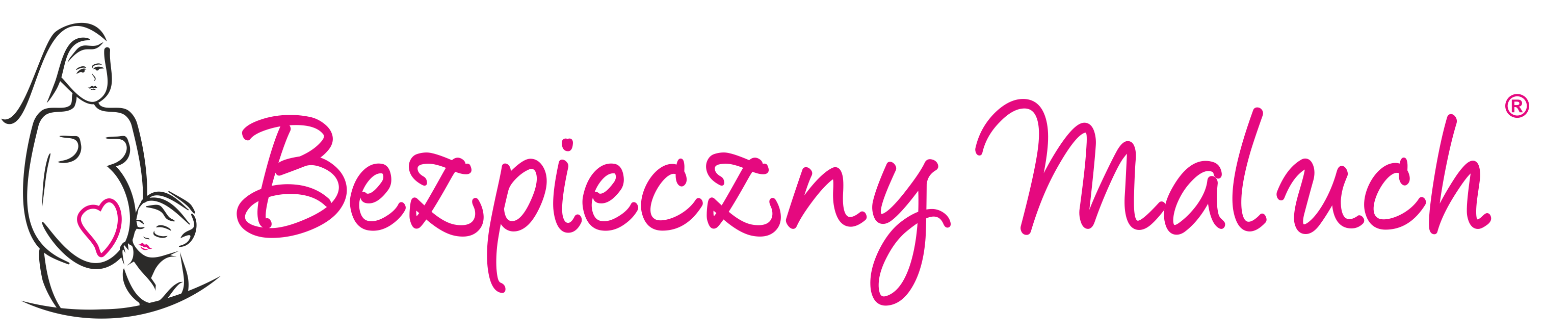 Logo Bezpieczny Maluch przedstawiające ciężarną kobietę i niemowlę, symbolizujące bezpieczeństwo i opiekę nad dziećmi.